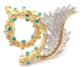 Tiffany &amp; Co Schlumberger 18k Yellow Gold Platinum Diamond Turquoise Pin Brooch - £26,059.64 GBP