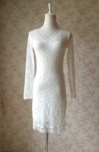 Ivory White Long Sleeve Lace Dress Outfit Women Custom Plus Size Lace Midi Dress