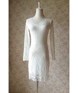 Ivory White Long Sleeve Lace Dress Outfit Women Custom Plus Size Lace Mi... - $55.99