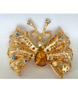 Vintage Filigree Aurora Borealis Topaz Prong Set Rhinestones Butterfly B... - £27.52 GBP