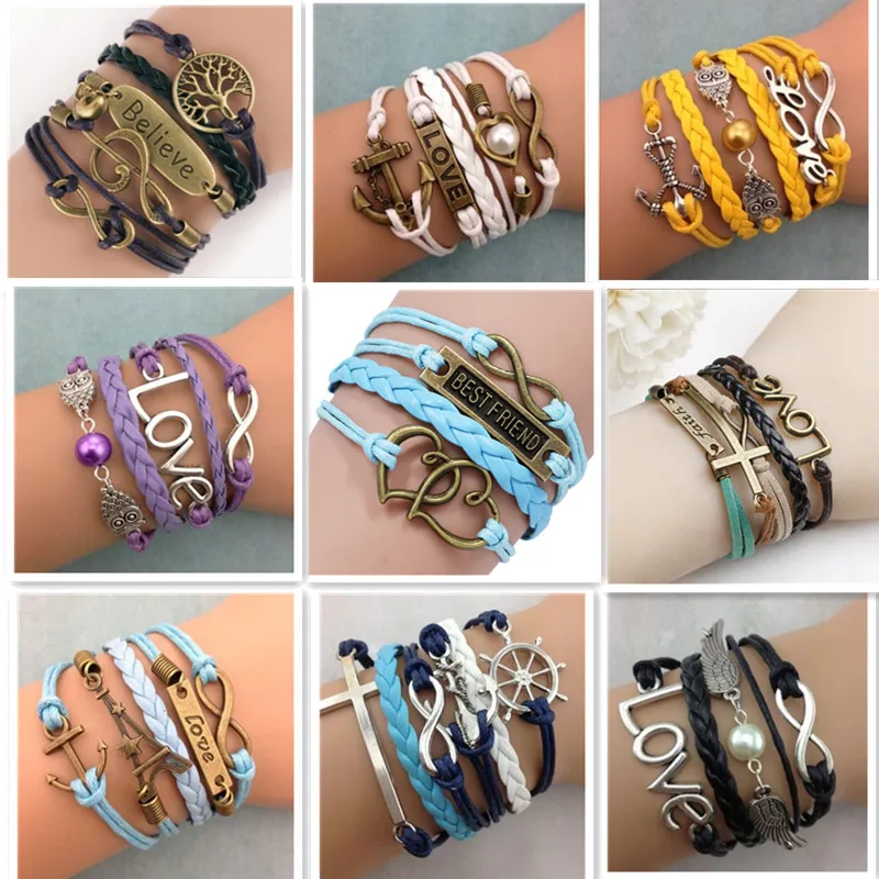 10/20pcs/lot Retro Multilayer Leather Bracelets For Women Fashion Hand Woven Cha - £29.50 GBP