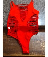 Red Slash Cut Leotard Gymnastics Dance Club Sexy Bodysuit Womens Size Me... - $9.48