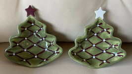 Pottery Barn Ceramic Season&#39;s Greetings Christmas Tree Candy Nut Condiment Dish - £15.14 GBP