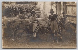 RPPC Two Women In Aprons With Bicycles And Darling Dog c1907 Postcard N30 - £31.81 GBP