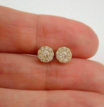 1.5Ct Round Natural Moissanite Halo Men&#39;s Stud Earrings in 14K Yellow Gold Over - £87.98 GBP