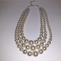 Vintage Three-Strand Graduated Faux Pearl Necklace MCM Beautiful Japan Choker - £27.24 GBP