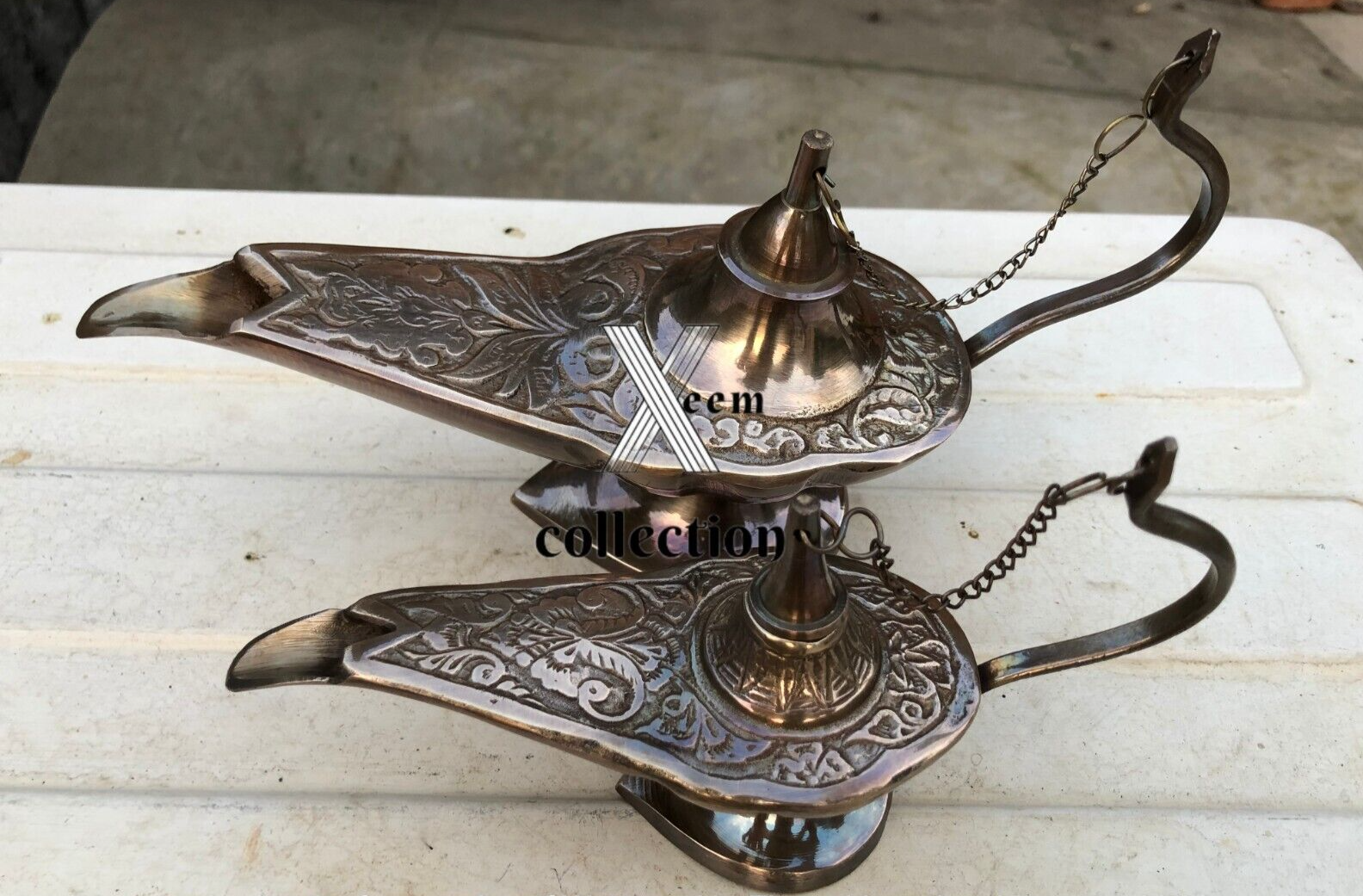 Vintage Aladdin Antique Brass Genie Oil Lamp Nautical Chirag Incense Set Of 2 - $53.46