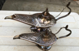 Vintage Aladdin Antique Brass Genie Oil Lamp Nautical Chirag Incense Set... - £41.86 GBP