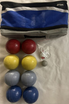 Vintage Etched Bocce (8) Ball Set w/Pallino - Red, Blue, Gray,&amp; Yellow - £39.56 GBP