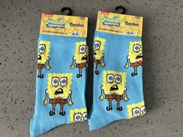 (2) PAIRS SpongeBob SquarePants SOCKS Nickelodeon Men&#39;s Novelty Shoe Sz 6-12 NEW - £11.39 GBP