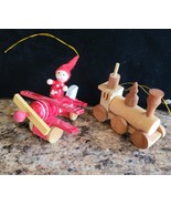 Wooden Train and Airplane Christmas Tree Ornaments Hand Painted Vintage ... - £7.73 GBP