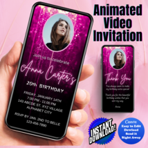Any Age Invite, Pink Falling Star Digital Invitation, Animated Video Inv... - £4.68 GBP