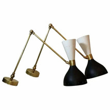 Pair of Wall Italian Sconce with Matt Black &amp; White in Raw Brass Finish , Vintag - £95.39 GBP+