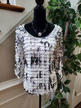 Moa Moa Women Black &amp; White Polyester Round Neck Long Sleeve Blouse Top Size 1X - £17.92 GBP