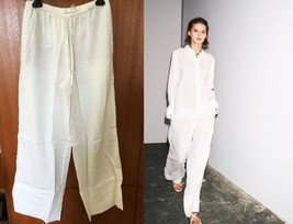 NWT ZARA 100% LINEN PALAZZO ELASTIC WAIST+ TIE PANTS ZW COLLECTION - L - $1,314.49 MXN