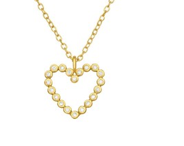 14ct Gold Over Silver Vermeil open Hear Necklace Hallmarked Diamond Simulant CZ - £17.15 GBP