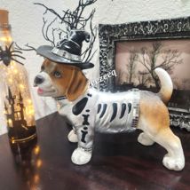 Halloween Golden Dog BLING Skeleton Costume Resin Figurine Statue Decor 12&quot; - $46.52