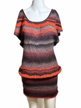 Free People Womens XS Tunic Sweater Mini Dress Red Gray Short Sleeve - AC - £13.84 GBP