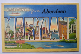 Greetings From Aberdeen Maryland Large Letter Postcard Linen Curt Teich Unused - £28.93 GBP