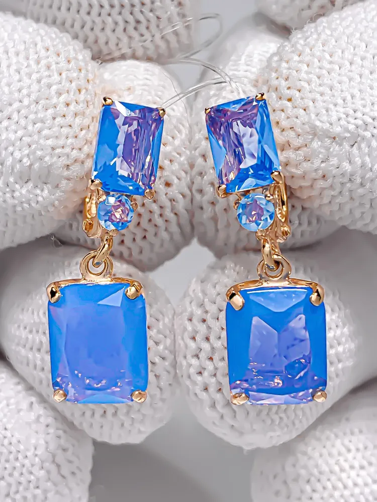 Earrings jewelry Silver gold plated 925 assay value with agate and blue ... - $145.00