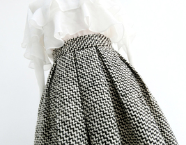 Winter Black Plaid Midi Skirt Women Custom Plus Size Pleated Party Skirt image 5