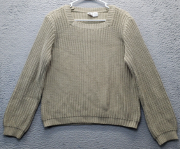 CW Sweater Womens Large Beige Chunky Knit Shoulder Pads Long Sleeve Pullover - £21.99 GBP