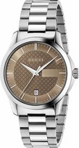 Gucci YA126445 G-Timeless Unisex 38mm Brown Dial Stainless Watch + Gift Bag - $591.05