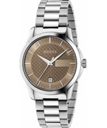 Gucci YA126445 G-Timeless Unisex 38mm Brown Dial Stainless Watch + Gift Bag - £472.45 GBP