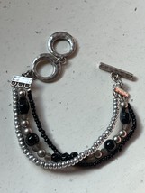 Premier Designs Marked Triple Strand Silver &amp; Black Plastic Bead Bracelet – 7.75 - £11.90 GBP