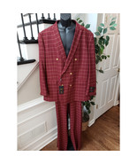 Vitali 2 Piece Suit Mens 52/47W Brick Plaid Pockets Double Breasted Six ... - $338.50 CAD