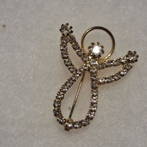 Vintage Gold Tone Rhinestone Angel Brooch Elegant Look Holiday Guardian Pin - $13.50