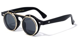 Vintage Flip Up 80&#39;s Retro Round Steampunk Circle Sunglasses W-312-FLIP (Black G - £6.84 GBP+