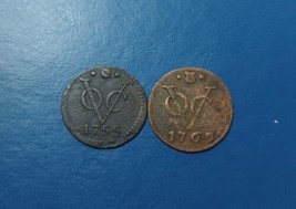 2 Pcs Dutch Voc 1/2 HALF Duit 1755 &amp; 1769 New York Penny SMALL Coin_c62 - £14.49 GBP