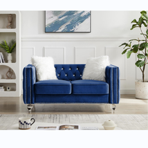 Beige, Two-seater Sofa, Velvet Crystal Buckle Upholstery Sofa, Crystal Feet, Rem - £390.78 GBP