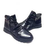 MIZ MOOZ RUCHED SOFT LEATHER  BOOTIE SIDE ZIP 37EU / 7US BLACK Z-99 - $128.70