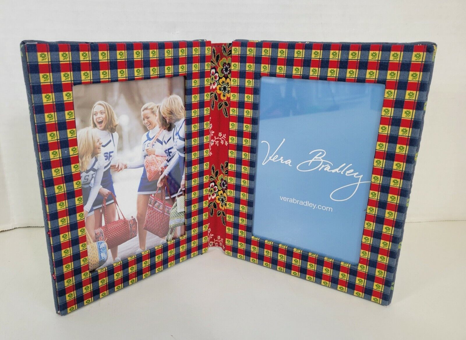 Vera Bradley Picture Frame Fabric Quilt Blue Red 2 Two Picture Holder Book 4x6 - £6.12 GBP