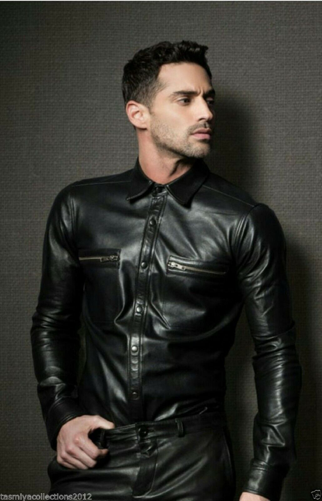 Primary image for 100%Real Handmade Men Black Shirt Party Lambskin Formal Stylish Casual Leather