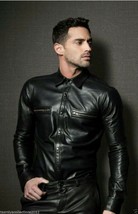 100%Real Handmade Men Black Shirt Party Lambskin Formal Stylish Casual L... - £83.04 GBP