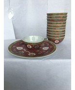 Traditional China Red Rice Porcelain Bowls  (11)  with matching plate  - $114.29 CAD