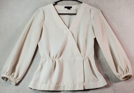 J.CREW Blouse Top Womens Petite 0 Ivory Long Sleeve Wrap V Neck Side Zipper - £15.85 GBP