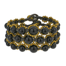Gorgeous Black Onyx Stone and Brass Bead Set of 3 Toggle Bracelets - £13.84 GBP