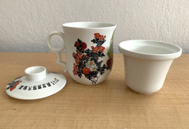 Teavana Floral &amp; Peacock Porcelain Bone China 3 Piece Tea Cup Infuser - $19.80