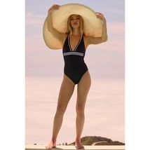 NEW! $172 TRINA TURK MONACO PLEATED PLUNGE ONE PIECE SWIMSUIT BLACK/WHIT... - $59.99