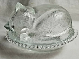 Indiana Glass Sleeping Kitty Cat Kitten On Nest Nesting Clear Candy Dish - £31.93 GBP