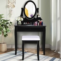 Bathroom Vanity Wooden Makeup Dressing Table Stool Set -Black - £168.49 GBP