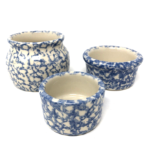 Gerald Henn Workshops Pottery Spongeware Crock Blue Sponge USA VTG Set of 3 - £23.56 GBP