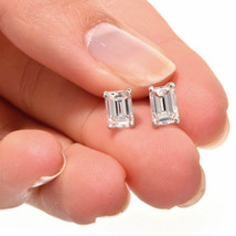 1.2ct Emerald Simulated Diamond Push Back Earring 925 Silver White Gold ... - $5.93