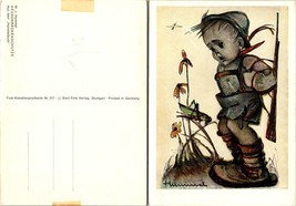 Hummel Boy WIth Gun Artwork Grasshopper Dragonfly German Vintage Postcard - £6.77 GBP