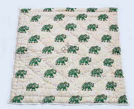 Elephant Hand Block Printed Juniour Baby Quilt Cotton Filled Quilt - $24.69