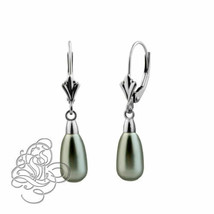 14K White Gold 11x6mm Light Grey Crystal Pear Drop Lever Back Earrings - £129.48 GBP